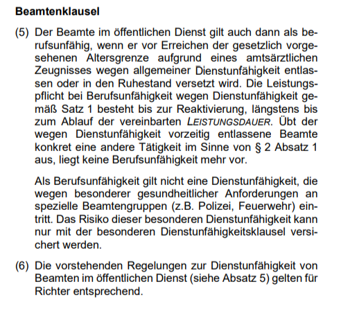 bayerische Dienstunfahigkeitsklausel inkludiert